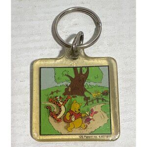 Vintage Disney Winnie The Pooh Keychain With Tigger & Piglet 1.5" Square Acrylic